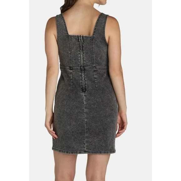 No Boundaries Womens Dress Size S Grey Wash Denim Square Neck Pinafore Mini - Picture 3 of 7